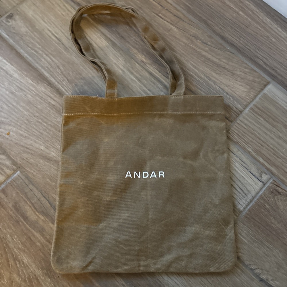 ANDAR Brown Tote Bag Double Handles Waxed Canvas
